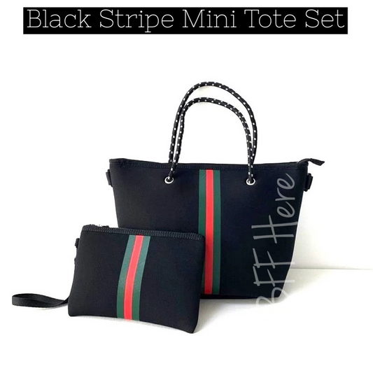 Neoprene Mini Tote Set -- Black Stripe - BFF Here