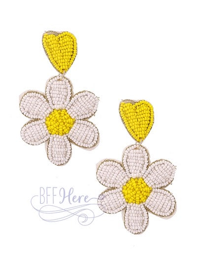 Daisy Flower Seed Bead Earrings — Choice of Color - BFF Here