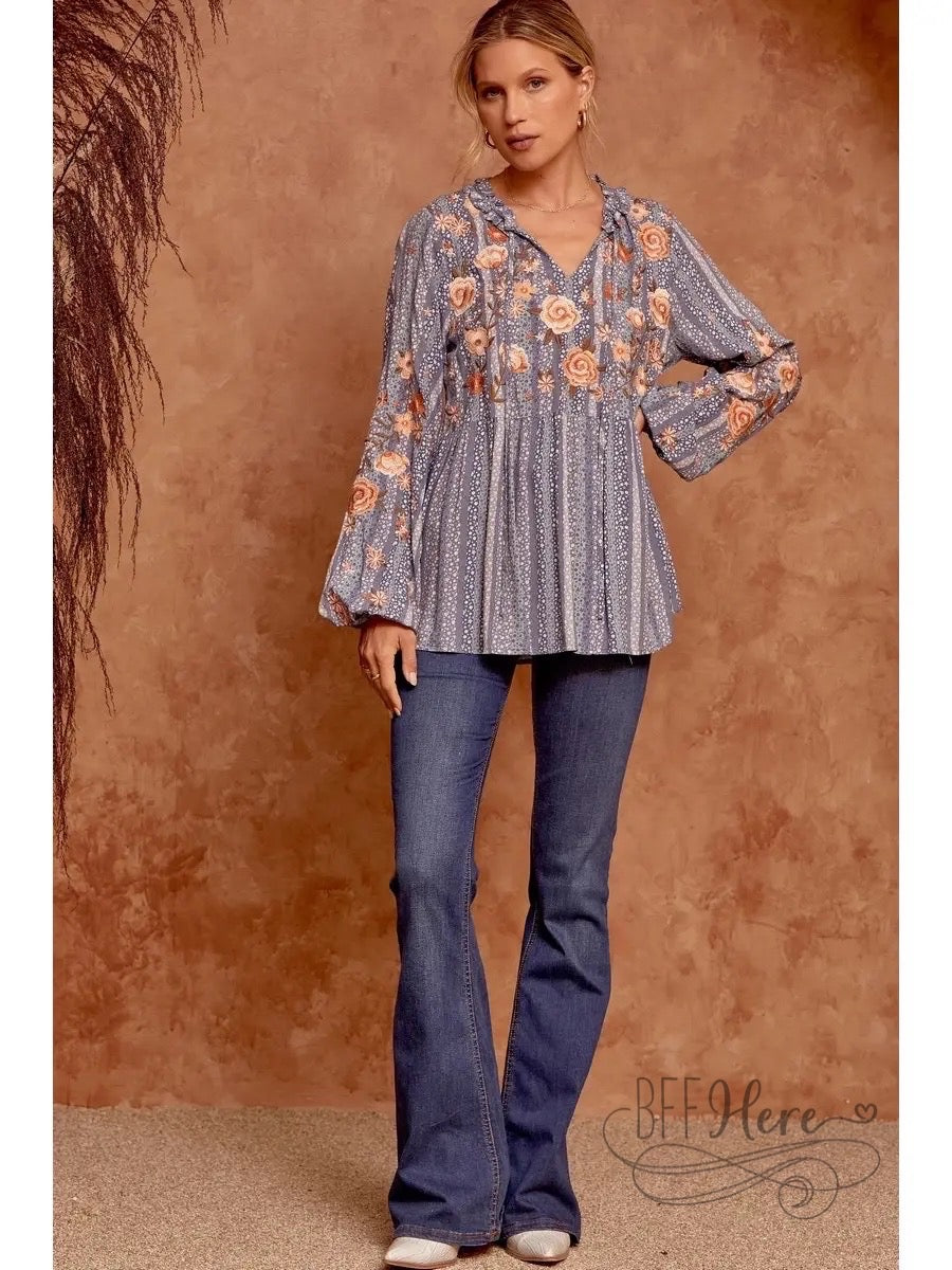 Hallie Embroidered Woven Blouse - BFF Here