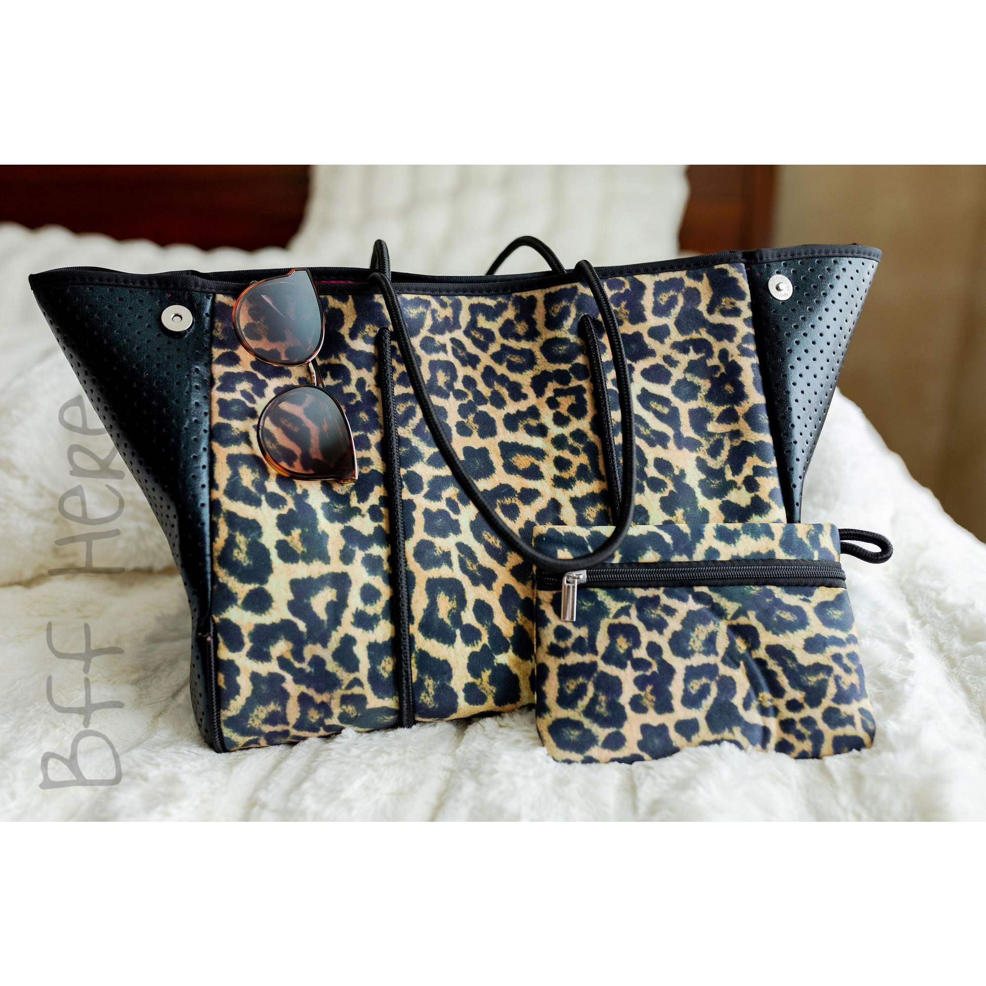 Neoprene Tote -- Brown Cheetah/Pink - BFF Here