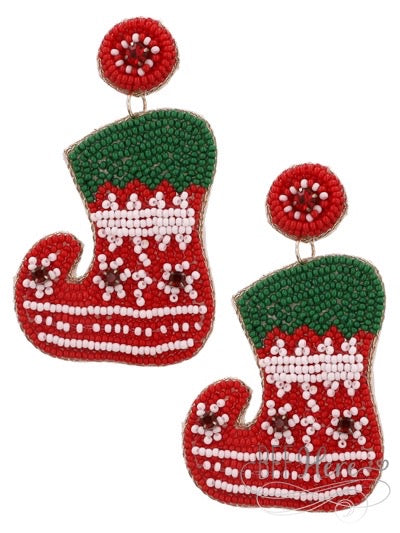 Christmas Stocking Seed Bead Earrings - BFF Here