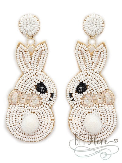 Easter Bunny Seed Bead Earrings — White - BFF Here
