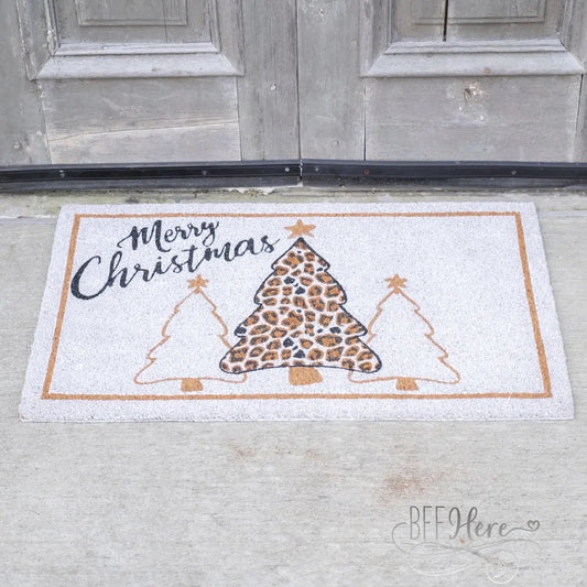 Leopard Christmas Tree Coir Doormat - BFF Here