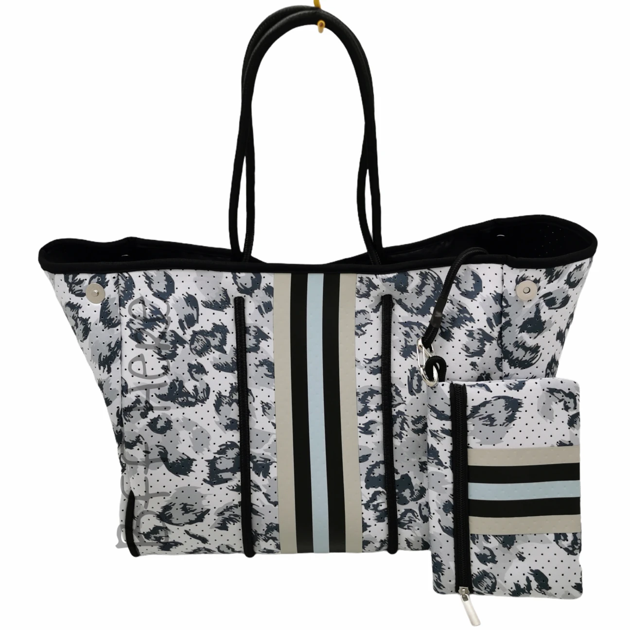 Neoprene Tote -- Black Gray Leopard - BFF Here