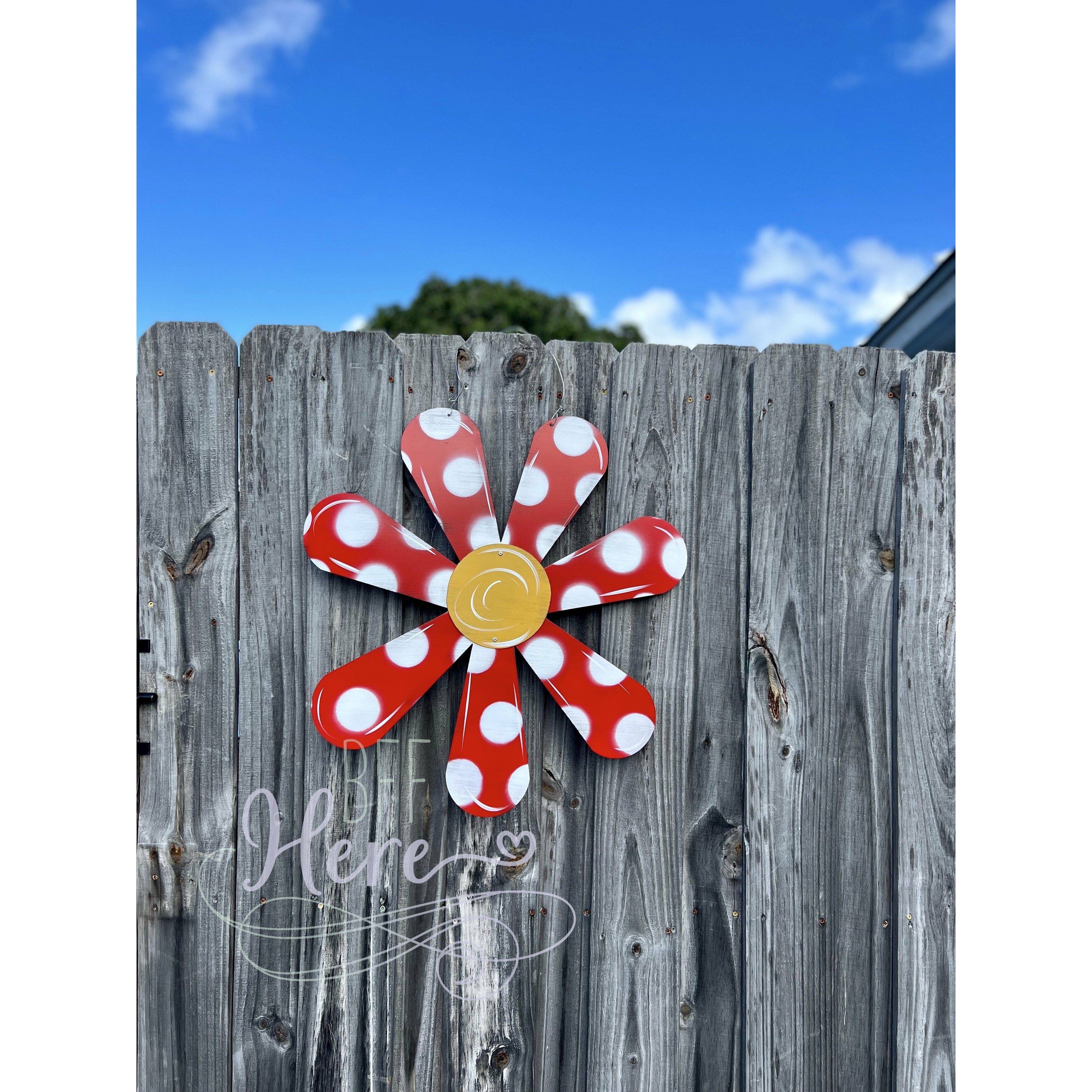 Red & White Flower Door Hanger - BFF Here