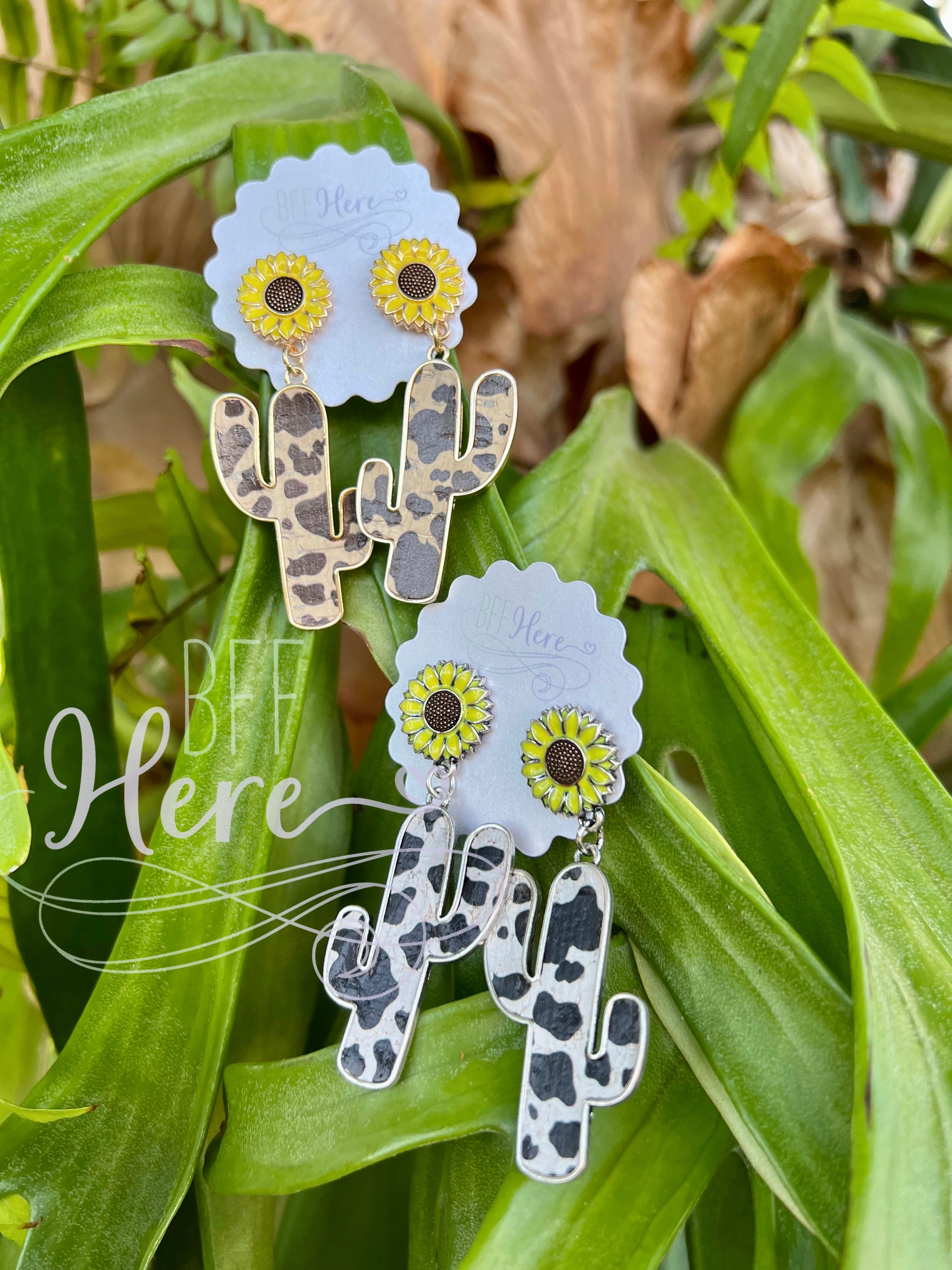 Maverick Animal Print Cactus Earrings - BFF Here