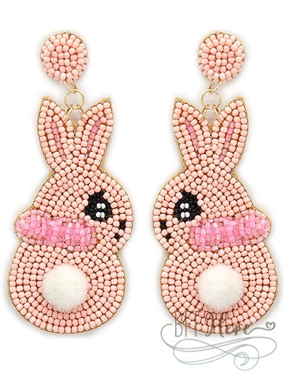 Easter Bunny Seed Bead Earrings — Pink - BFF Here