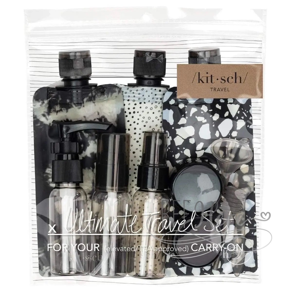 PREORDER—Refillable Ultimate Travel 11pc Set by Kitsch - Black & Ivory - BFF Here