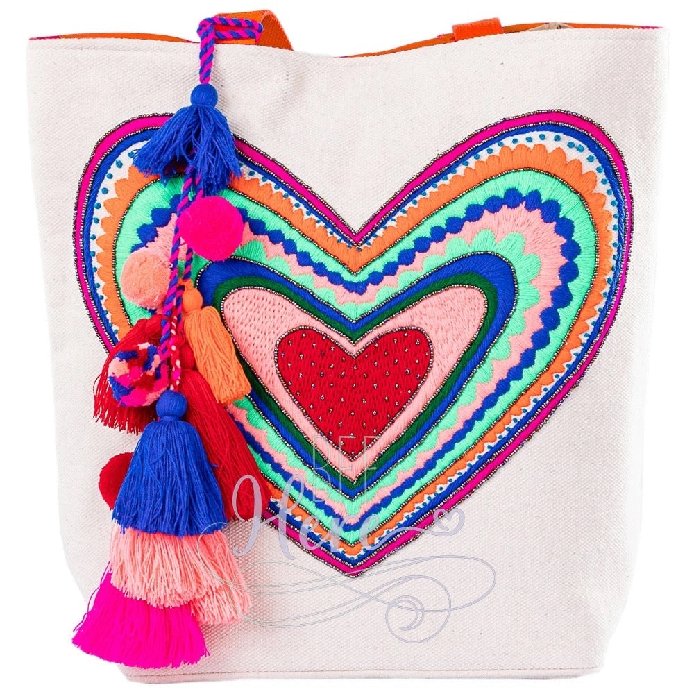 Tahiti Beaded Heart Beach Bag - BFF Here