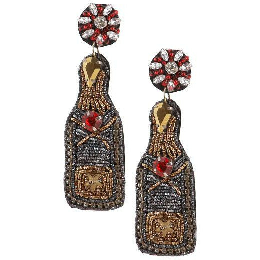 Luxe Champagne Bottle Seed Bead Earrings - BFF Here