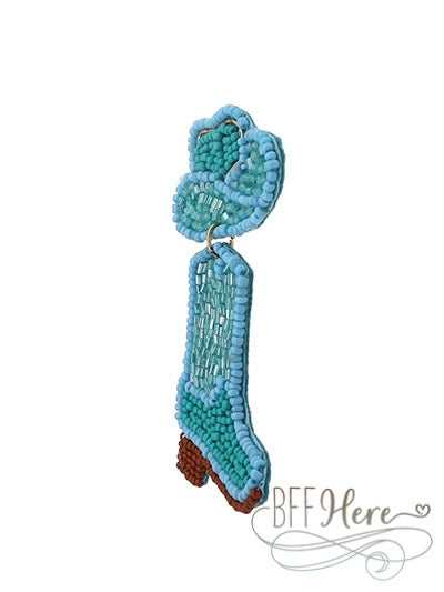 Cowboy Hat & Boot Seed Bead Earrings — Blue - BFF Here