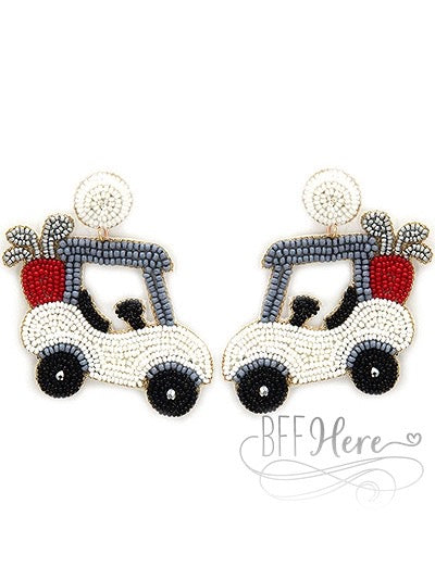 Golf Cart Seed Bead Earrings - BFF Here