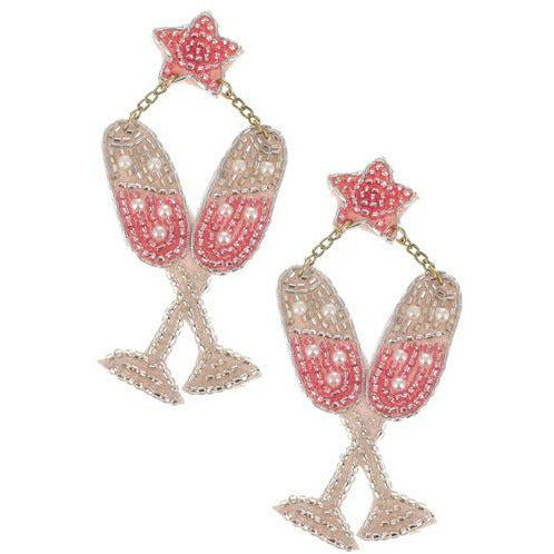 Pink Champagne Toast Seed Bead Earrings - BFF Here