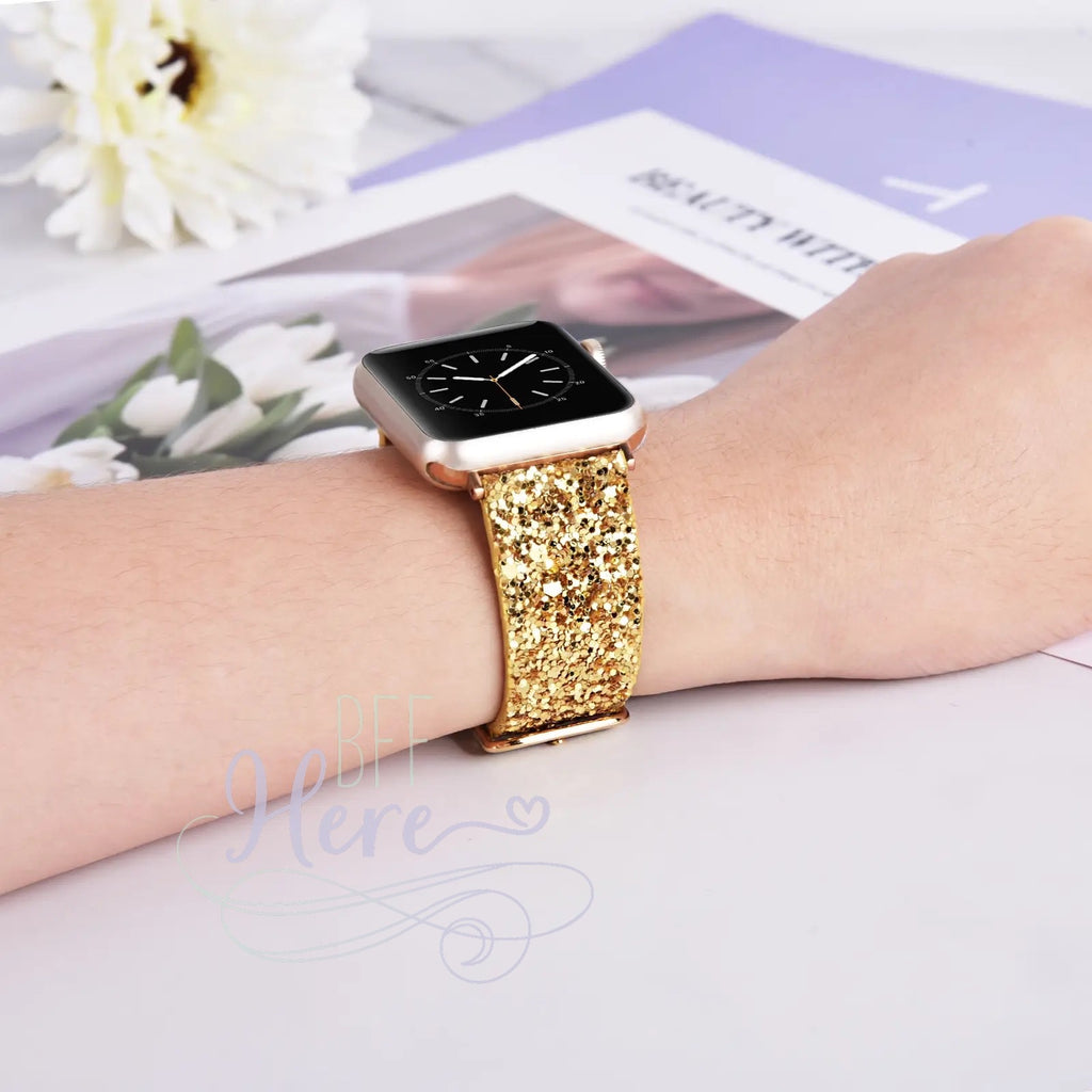 Shiny Glitter Leather Apple Watch Bands -- Choice of Color - BFF Here