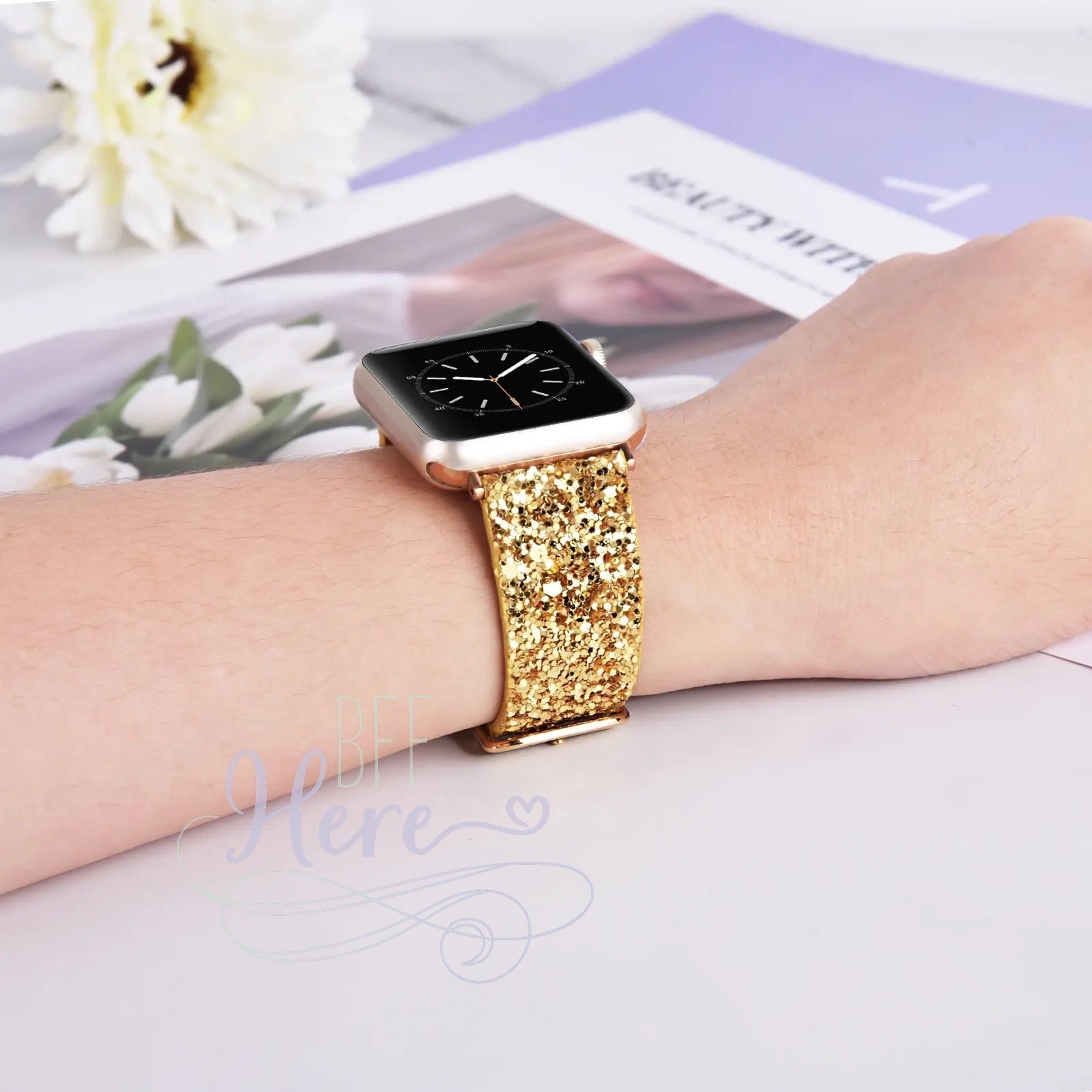 Shiny Glitter Leather Apple Watch Bands -- Choice of Color - BFF Here