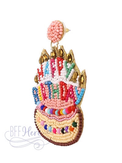 Happy Birthday Cake Seed Bead Earrings - BFF Here