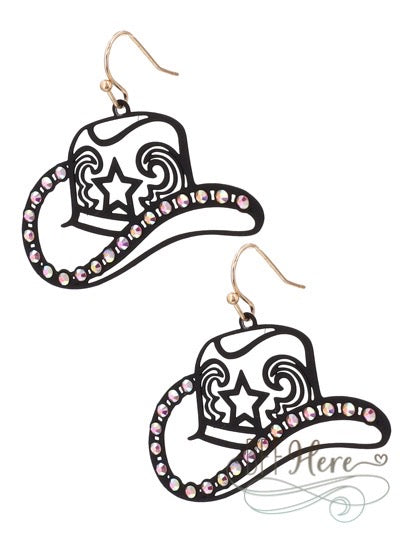Cowboy Hat Filagree Earrings — Black - BFF Here