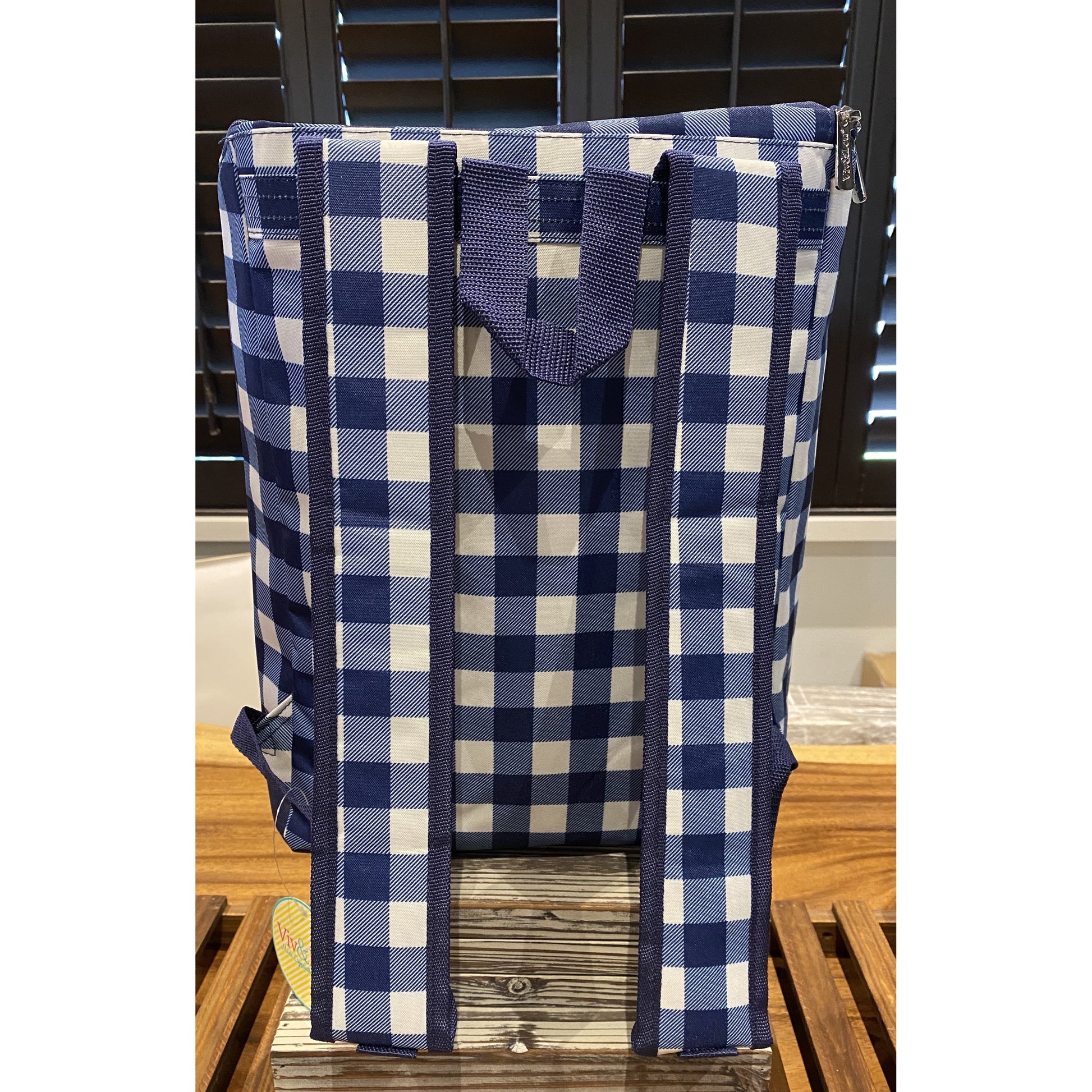 Navy Check Backpack Cooler - BFF Here