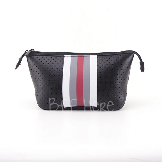 Neoprene Cosmetic Bag -- Black /  Red Stripe - BFF Here