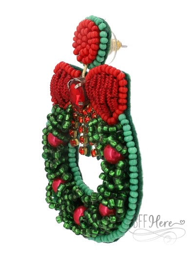 Christmas Wreath Seed Bead Earrings - BFF Here