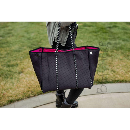 Neoprene Tote -- Noir / Pink - BFF Here