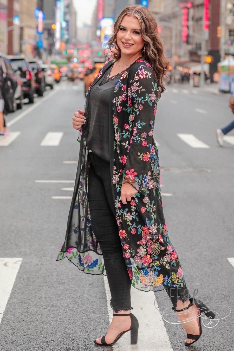 PREORDER-Here To Dazzle Floral Sequin Kimono - BFF Here
