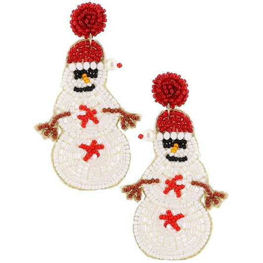 Vacay Snowman Seed Bead Earrings - BFF Here