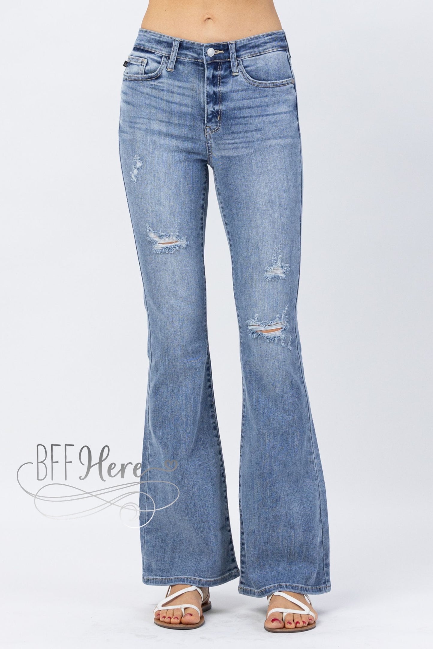 Rhonda Hi Rise Destroyed Flare Jeans by Judy Blue - BFF Here