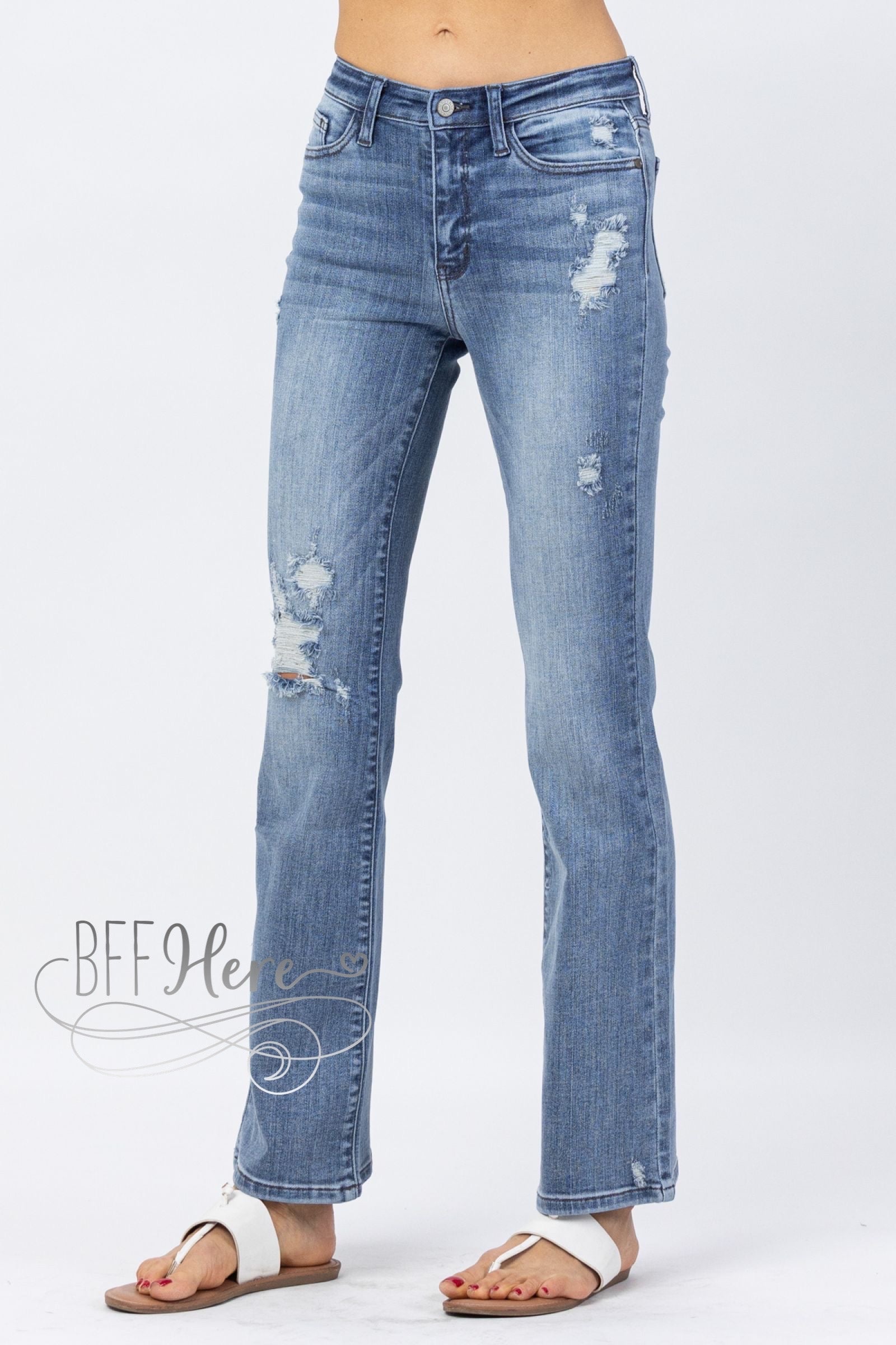 PREORDER: Amy Hi Waist Destroyed Bootcut Jeans by Judy Blue - BFF Here