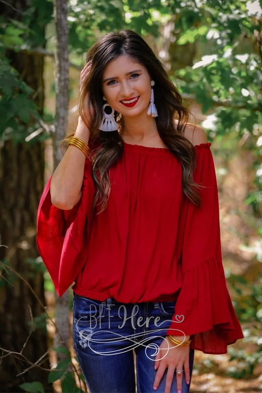 PREORDER-Morgan Off the Shoulder Top — Red - BFF Here