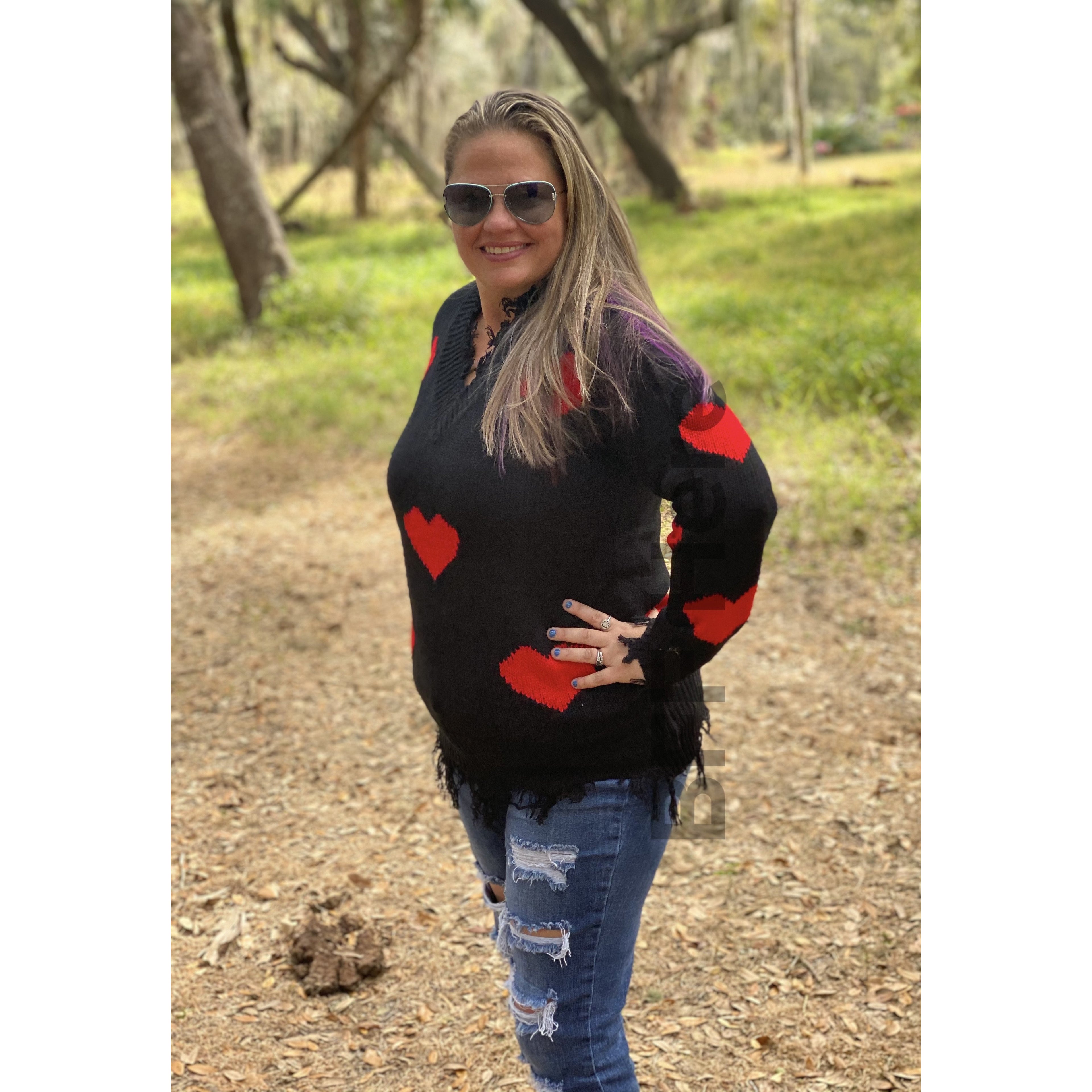Heart On My Sleeve Distressed Sweater - BFF Here