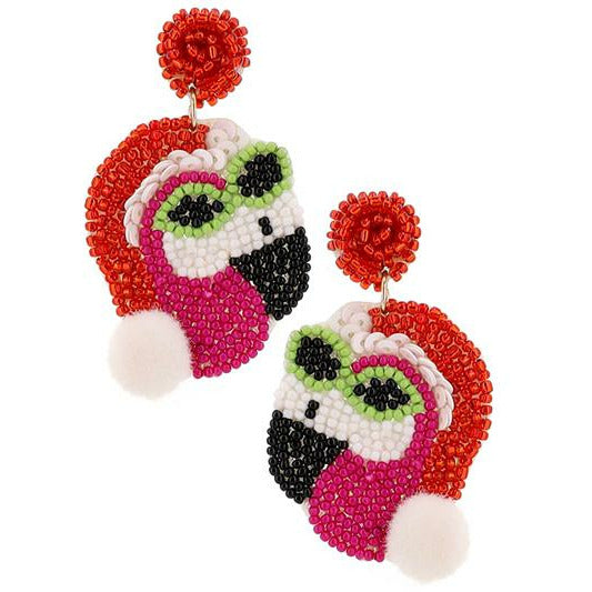 Vacay Flamingo Sunglasses Seed Bead Earrings - BFF Here