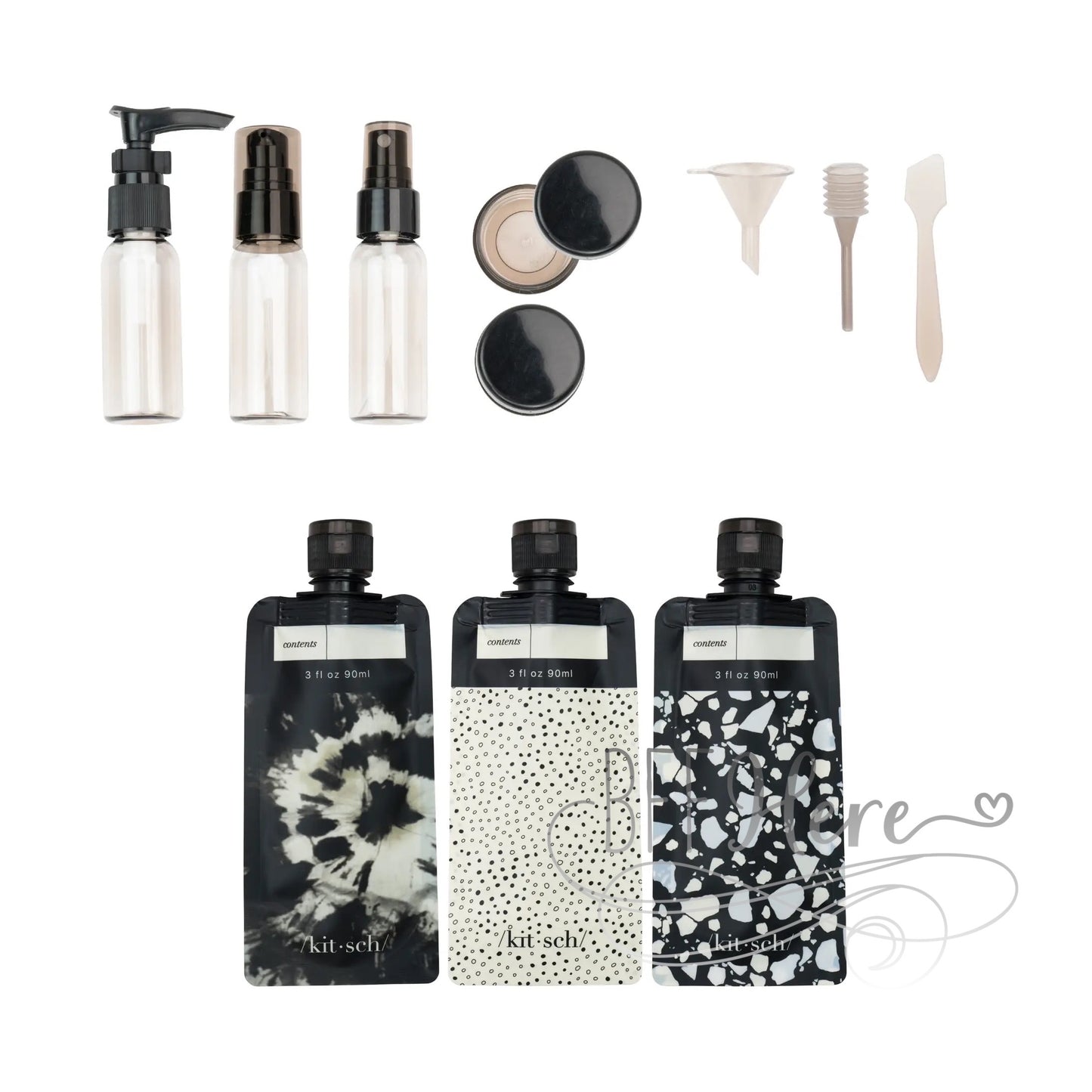 PREORDER—Refillable Ultimate Travel 11pc Set by Kitsch - Black & Ivory - BFF Here