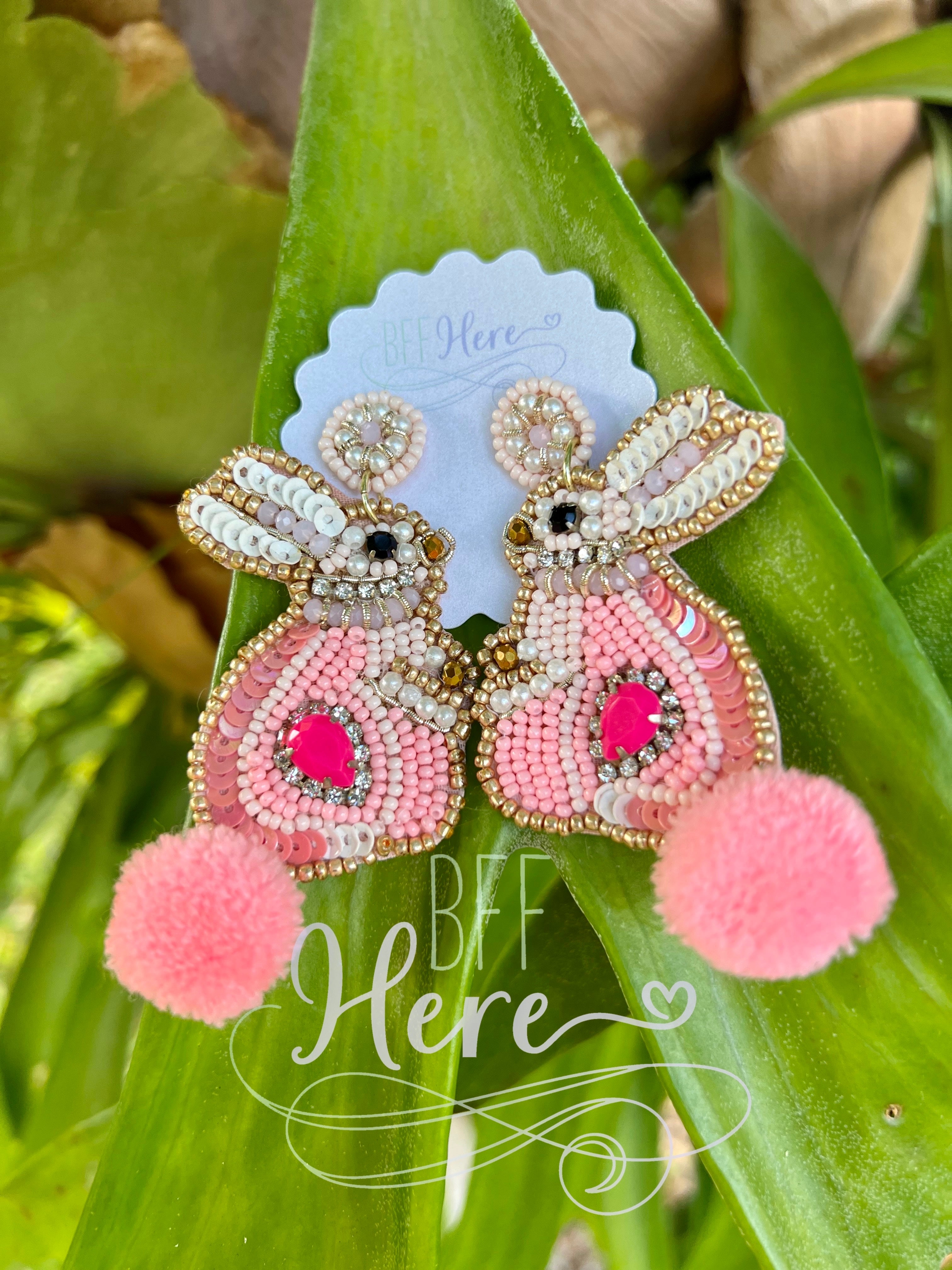 Easter Bunny Seed Bead Earrings -- Choice of Color - BFF Here