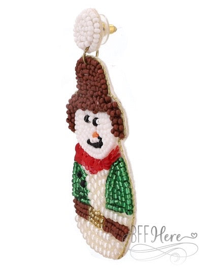 Cowboy Snowman Seed Bead Earrings - BFF Here