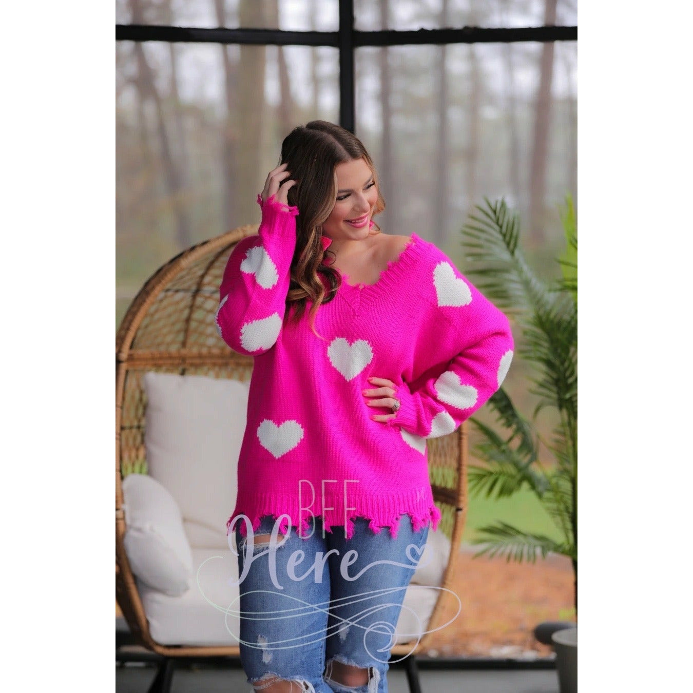 Sugar Cakes Heart Distressed Sweater - BFF Here