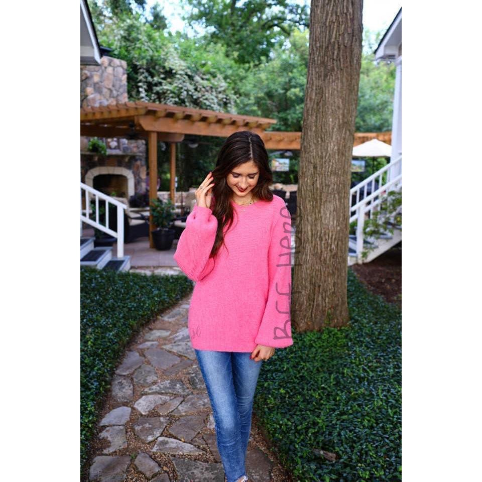 Bubble Gum Balloon Sleeve Sweater - BFF Here