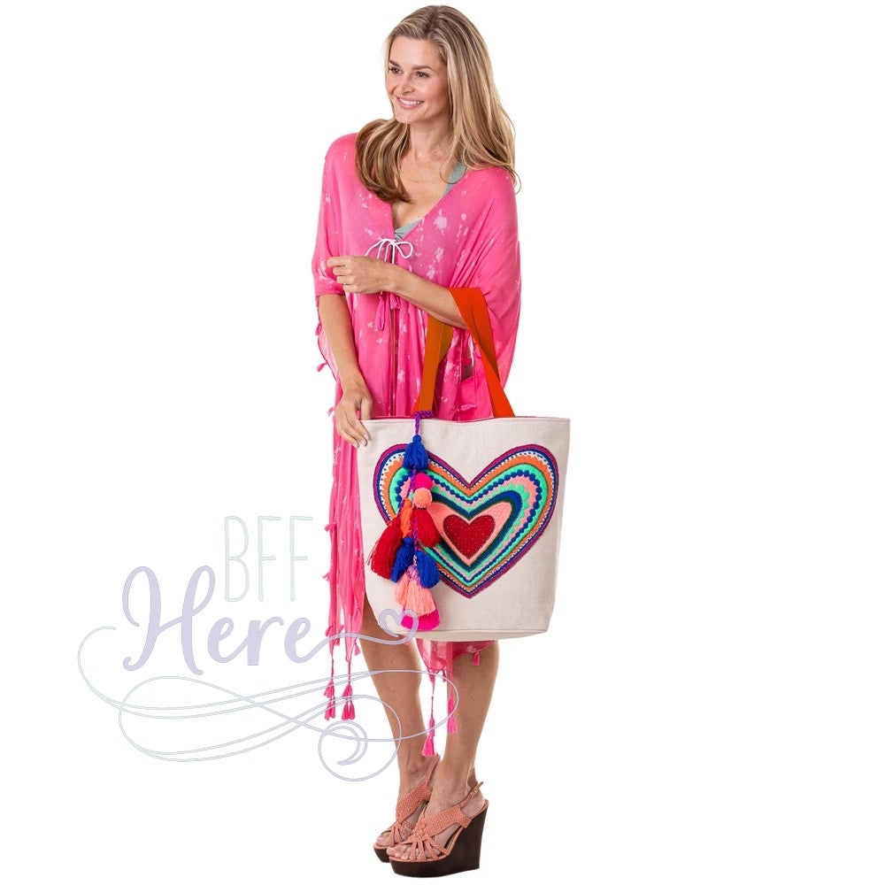 Tahiti Beaded Heart Beach Bag - BFF Here