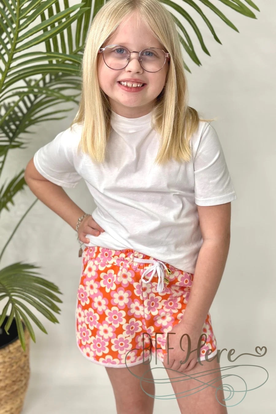 PREORDER-Kids Far Out Floral Drawstring Everyday Shorts - BFF Here