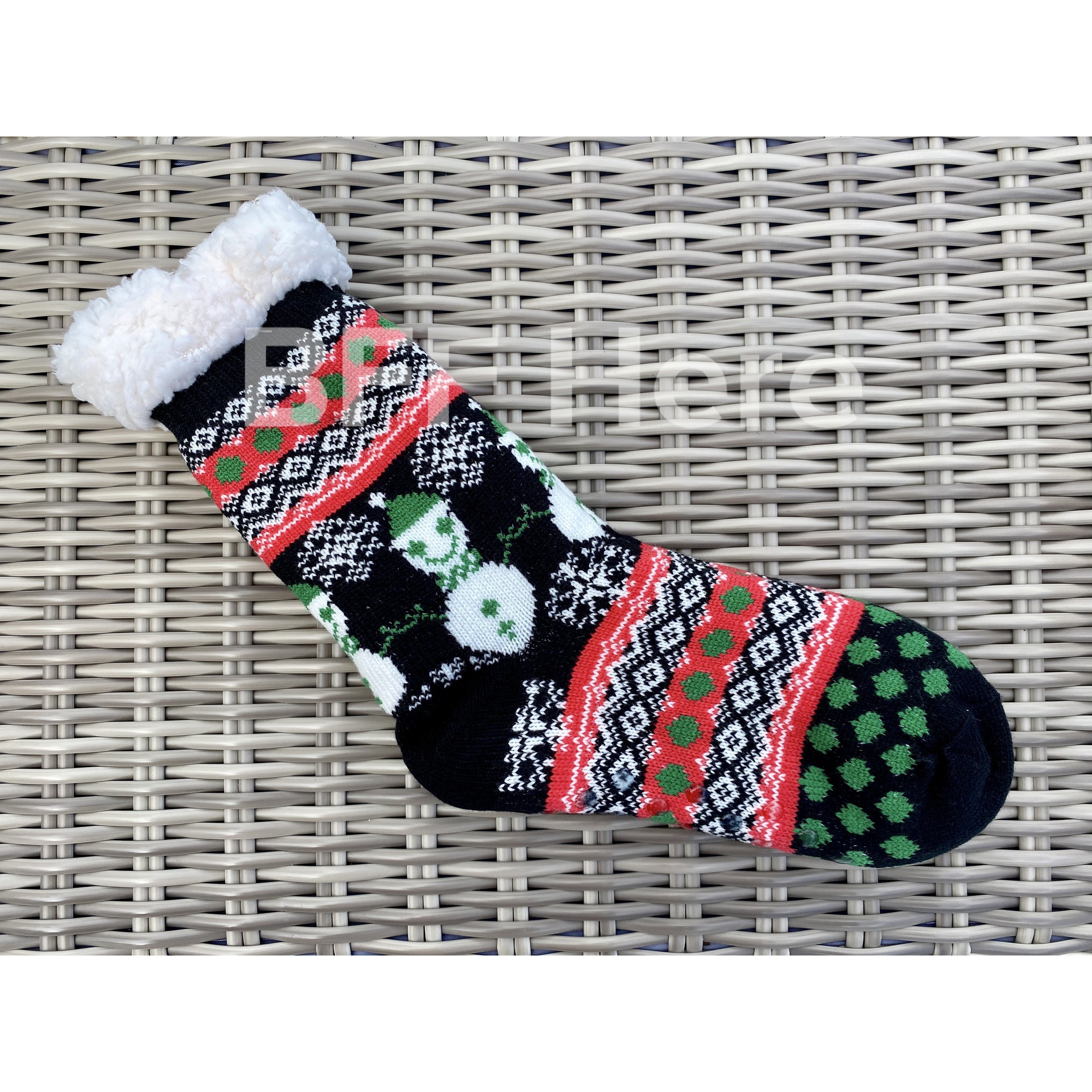 Snowman Print Faux Sherpa Slipper Socks -- Choice of Color - BFF Here