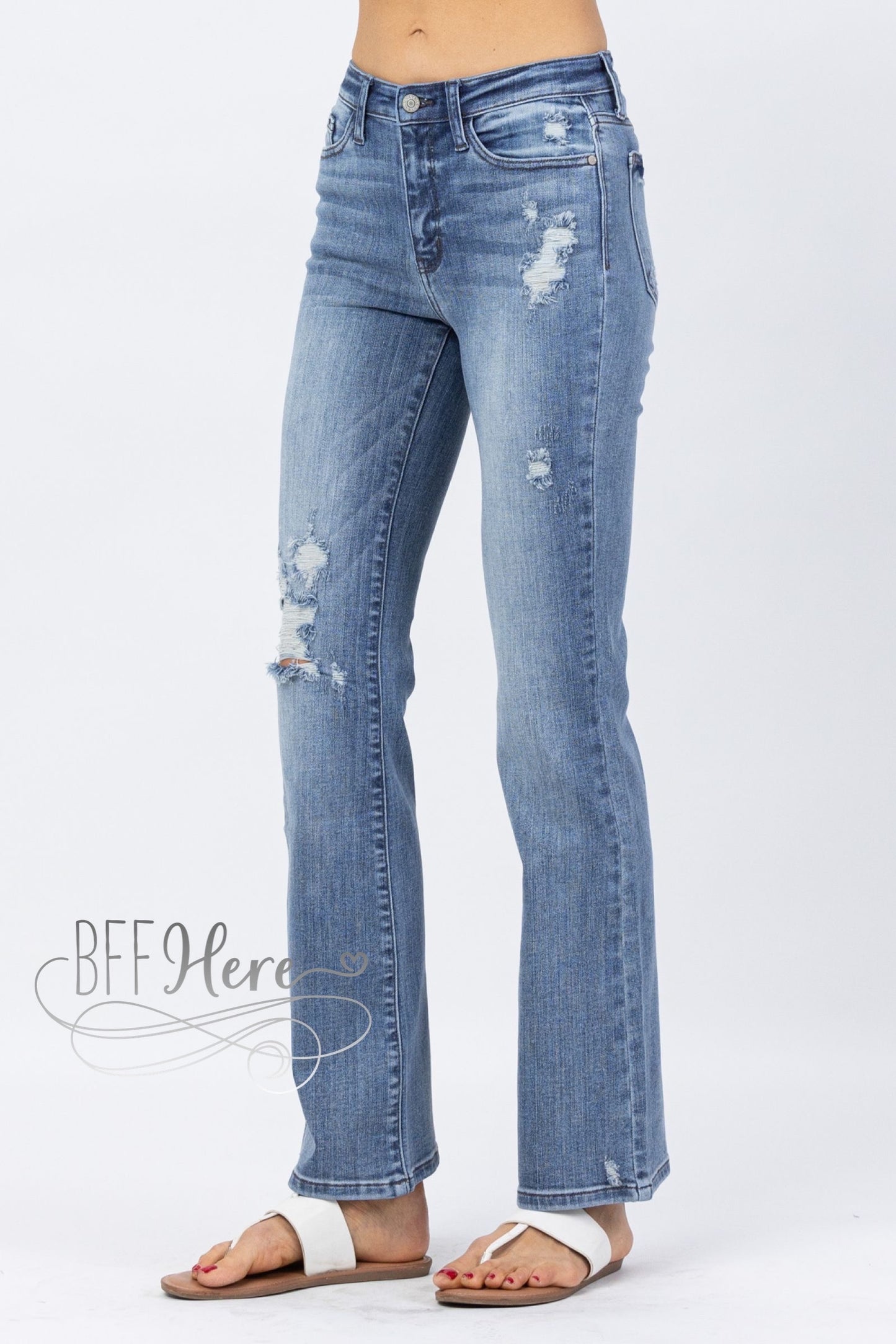 PREORDER: Amy Hi Waist Destroyed Bootcut Jeans by Judy Blue - BFF Here