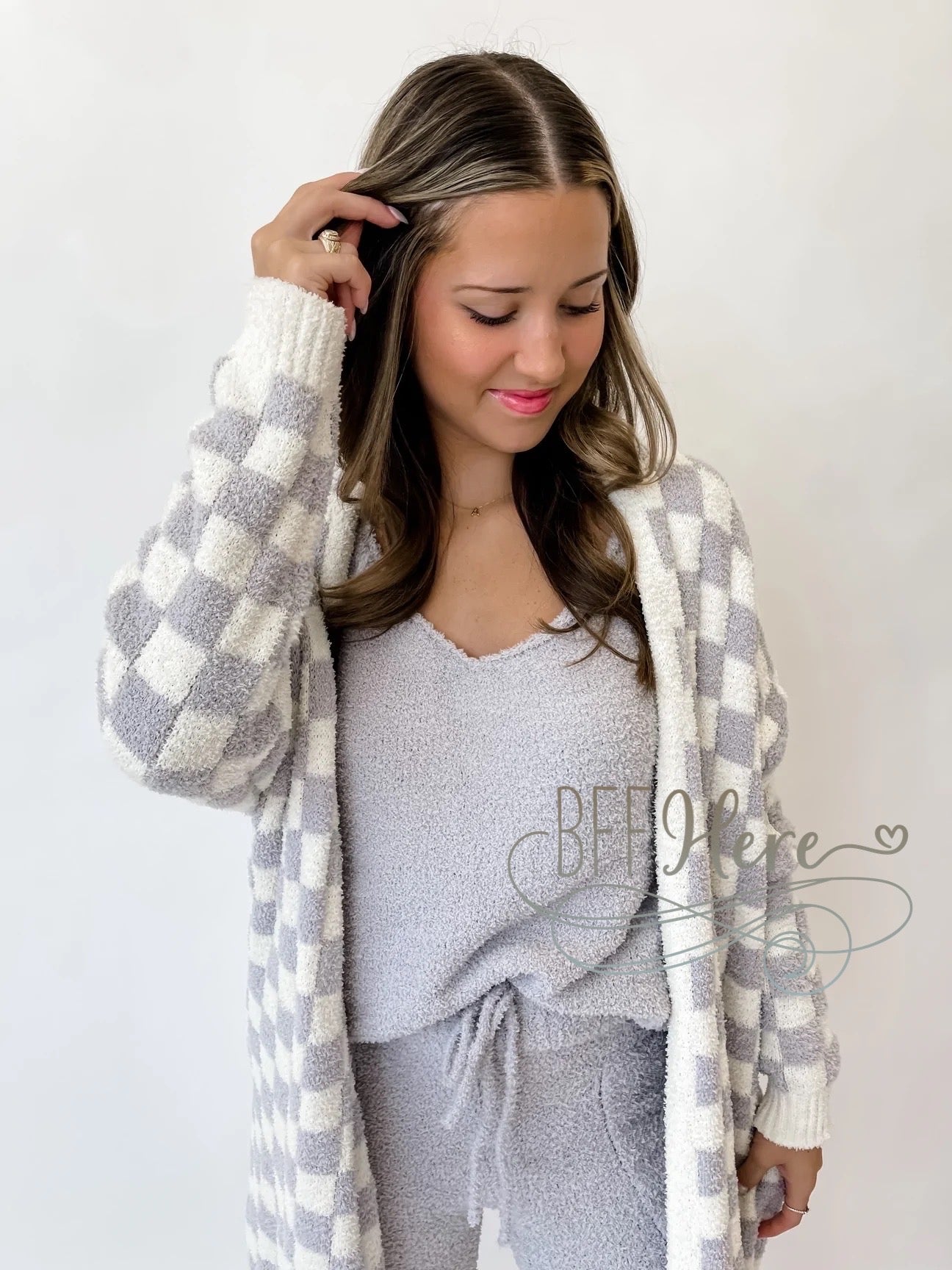 Skyler Cloud Cardigan — Gray Checked - BFF Here