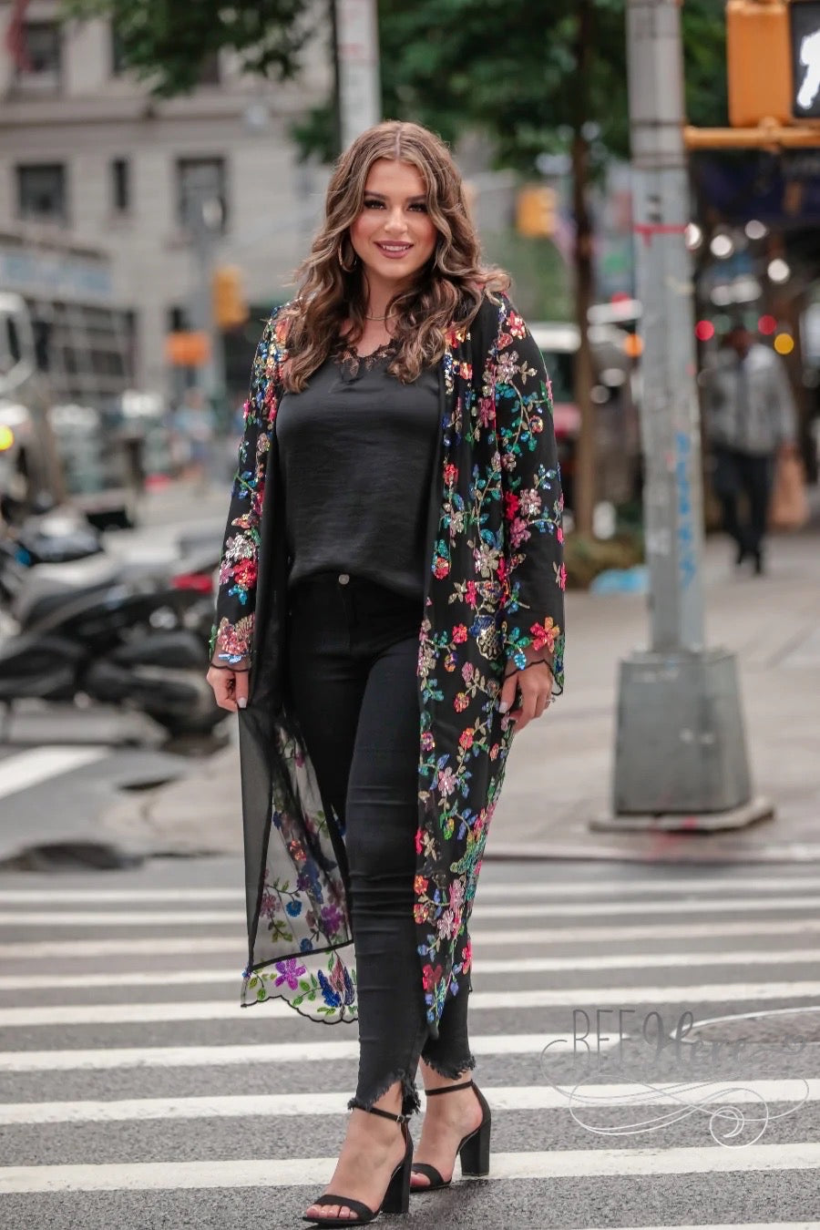 PREORDER-Here To Dazzle Floral Sequin Kimono - BFF Here