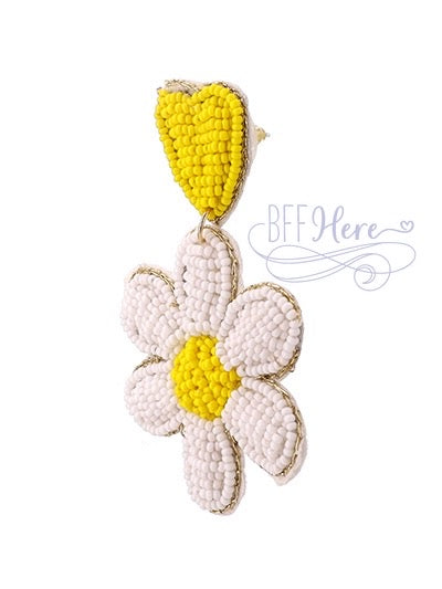 Daisy Flower Seed Bead Earrings — Choice of Color - BFF Here