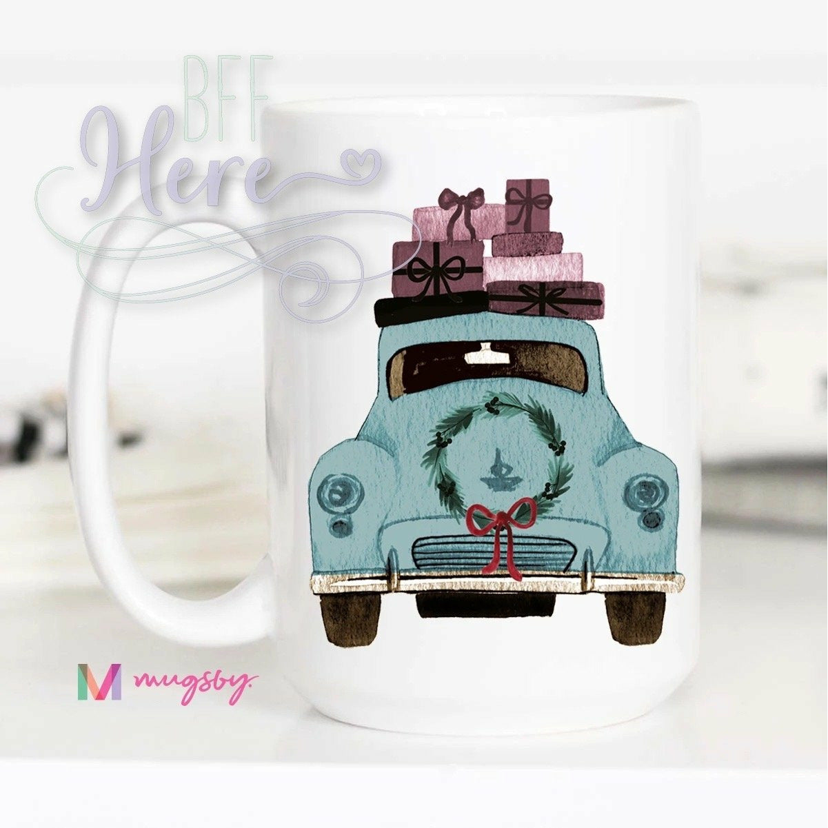 Vintage Car Christmas Mug - BFF Here