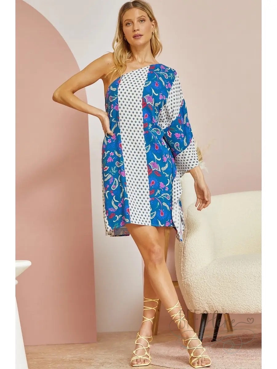 Jess One Shoulder Print Dress - BFF Here