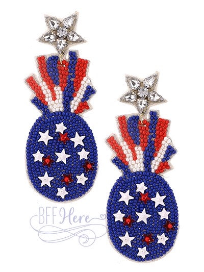 USA Star Pineapple Seed Bead Earrings - BFF Here
