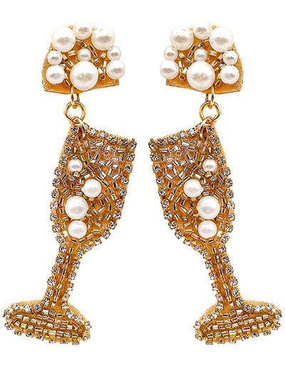 Gold Wine Glass Seed Bead Earrings - BFF Here