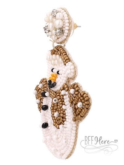 Golden Snowman Seed Bead Earrings - BFF Here