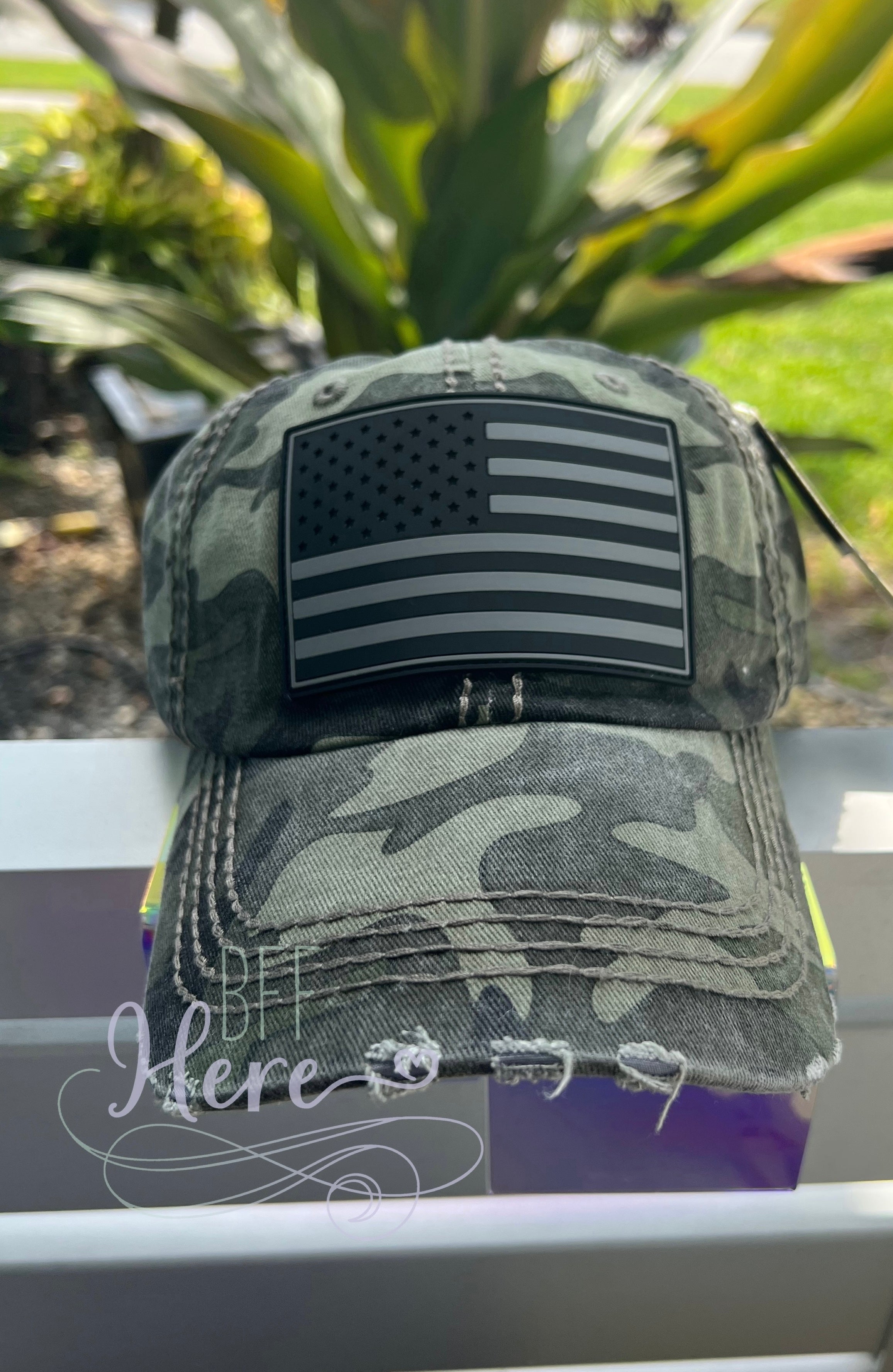 Camo Vintage Flag Hat -- Choice of Color - BFF Here